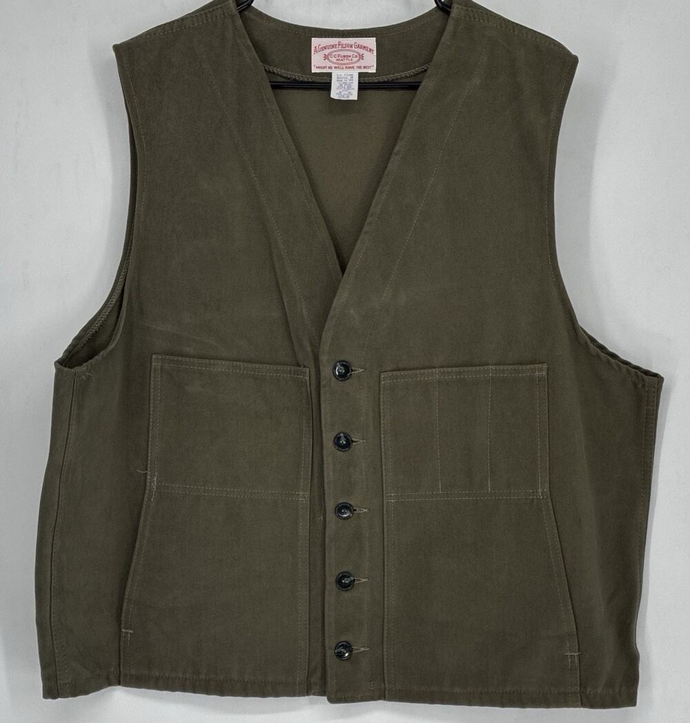 Vtg Filson Style 820 Work Vest Men's XXL Olive Green Moleskin Made USA Utility
